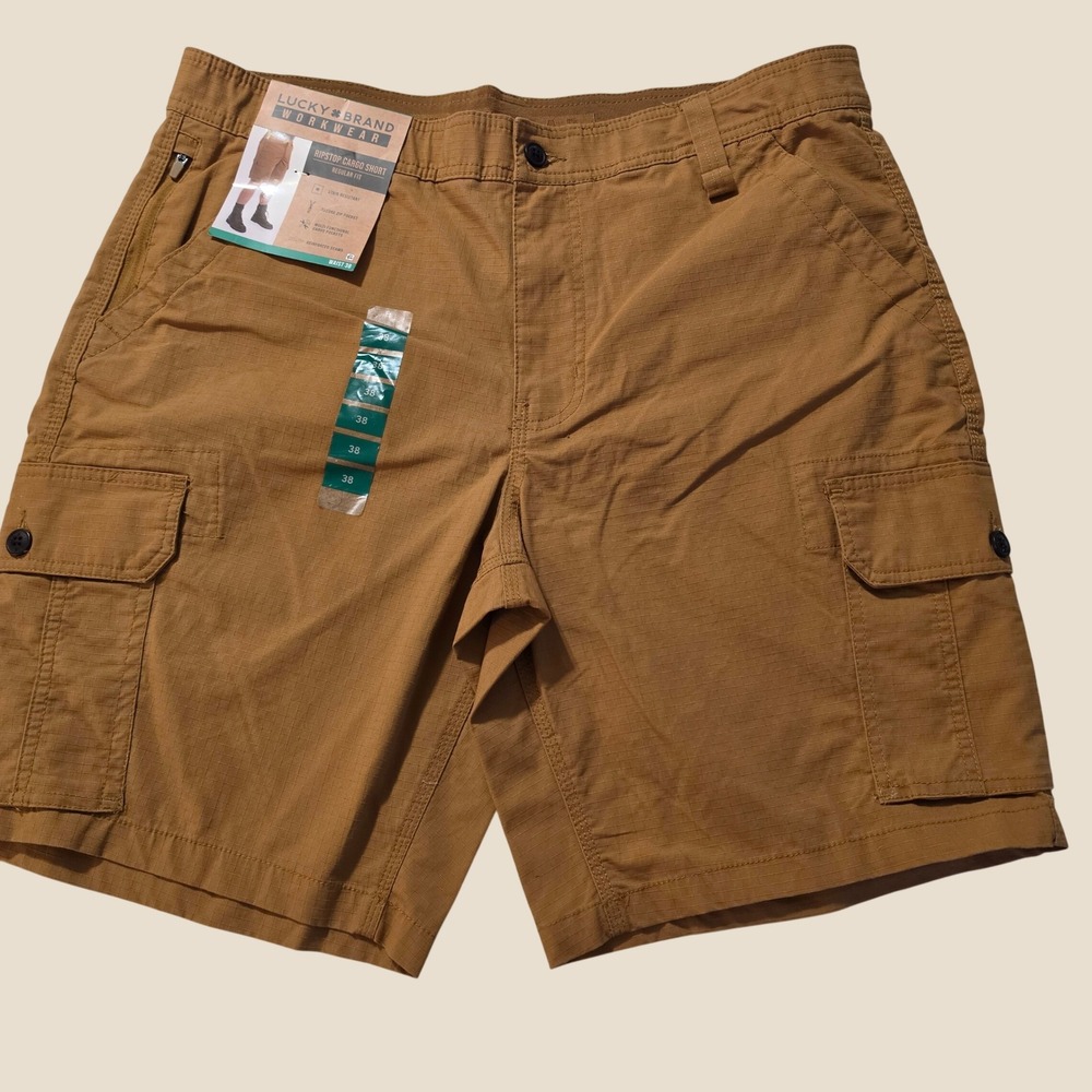 Lucky Brand Workwear Mens Ripstop Cargo Shorts Brown Regular Fit Size 38 NWT